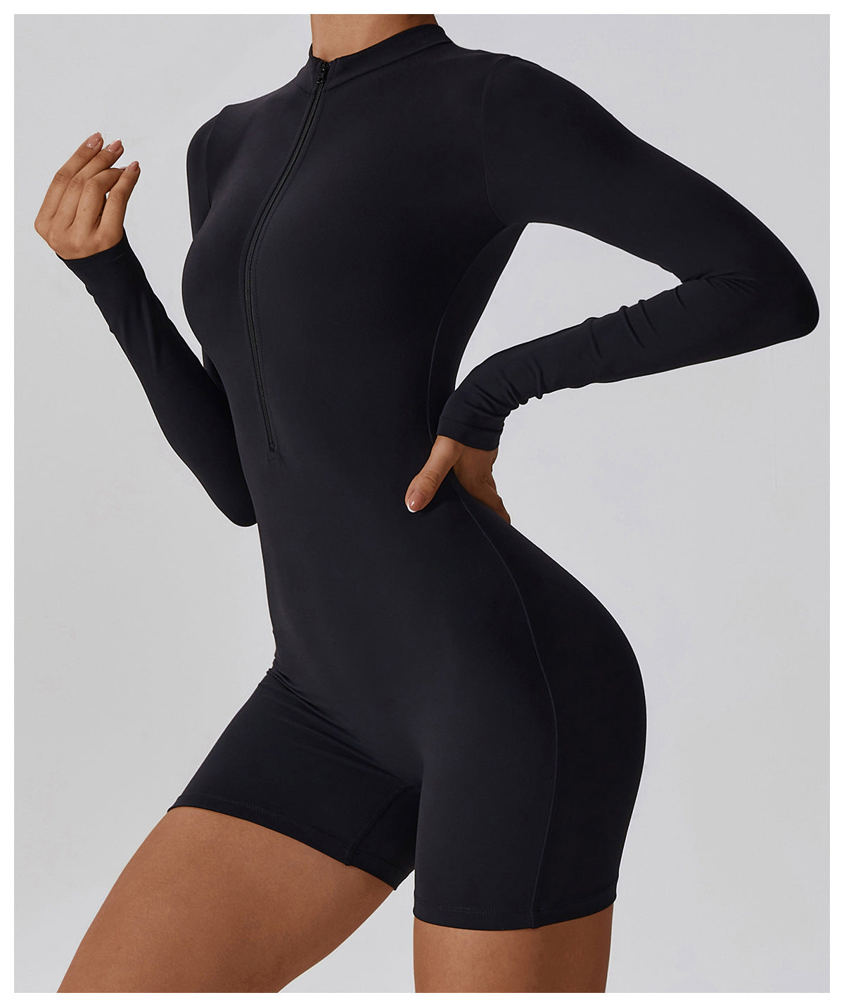 Zipper Long Sleeve Shorts Bodysuit