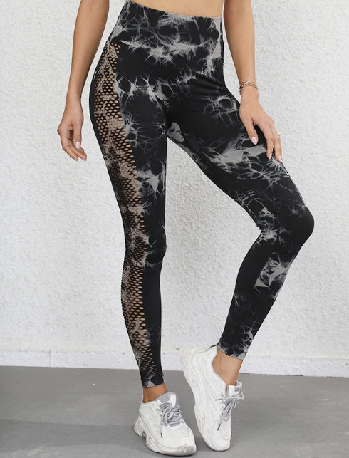 Black Floral Hip Wrap Cutout Leggings