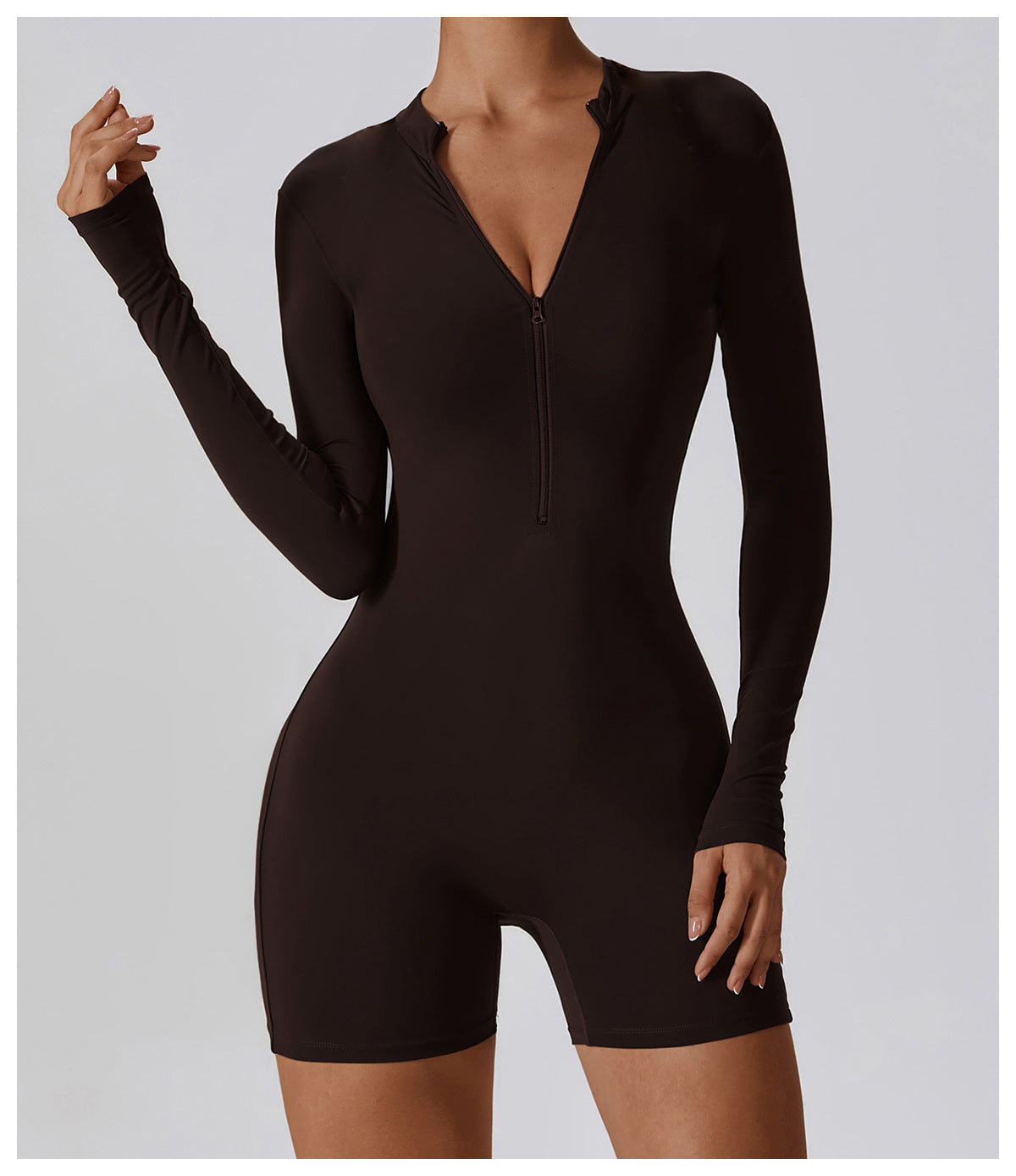 Zipper Long Sleeve Shorts Bodysuit