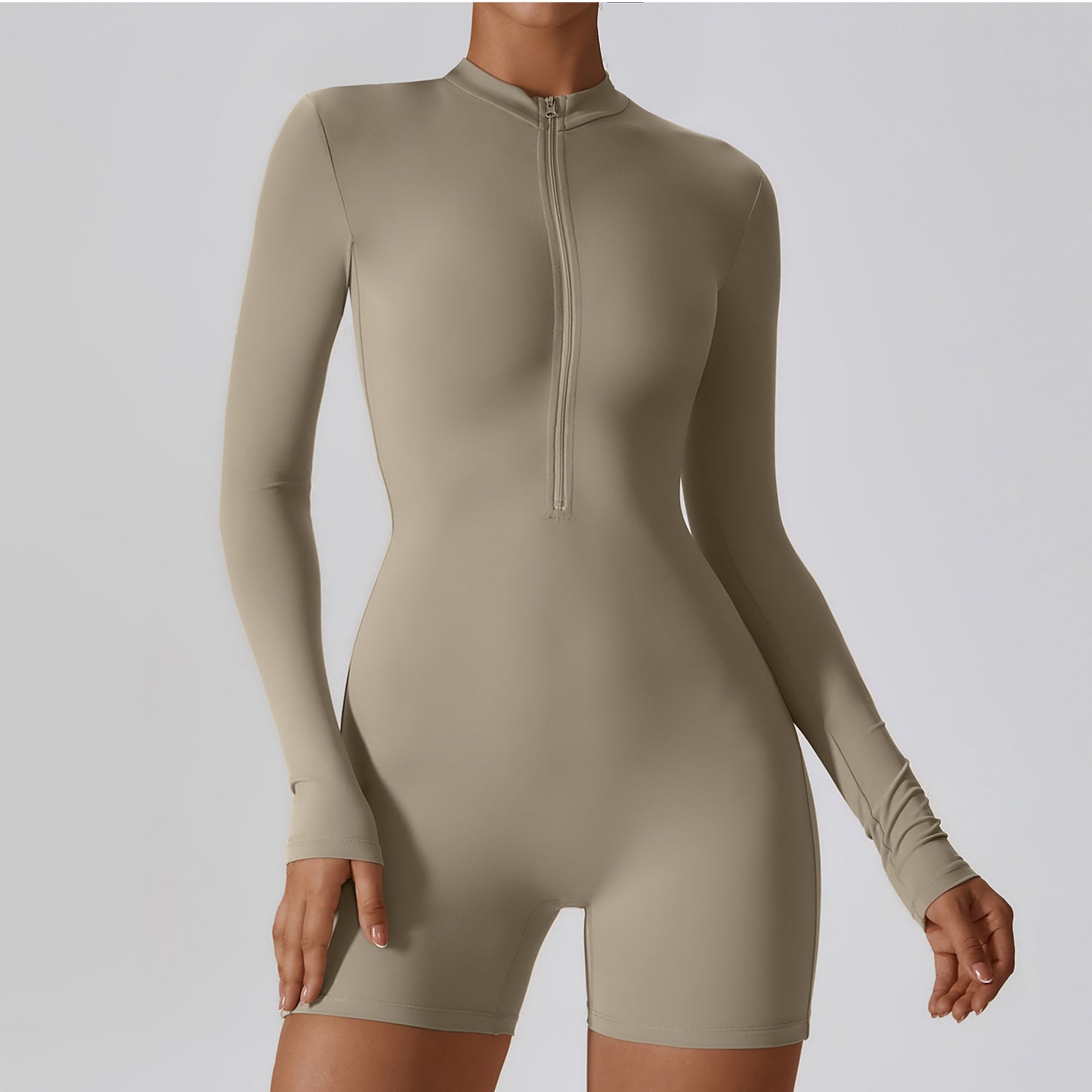 Zipper Long Sleeve Shorts Bodysuit